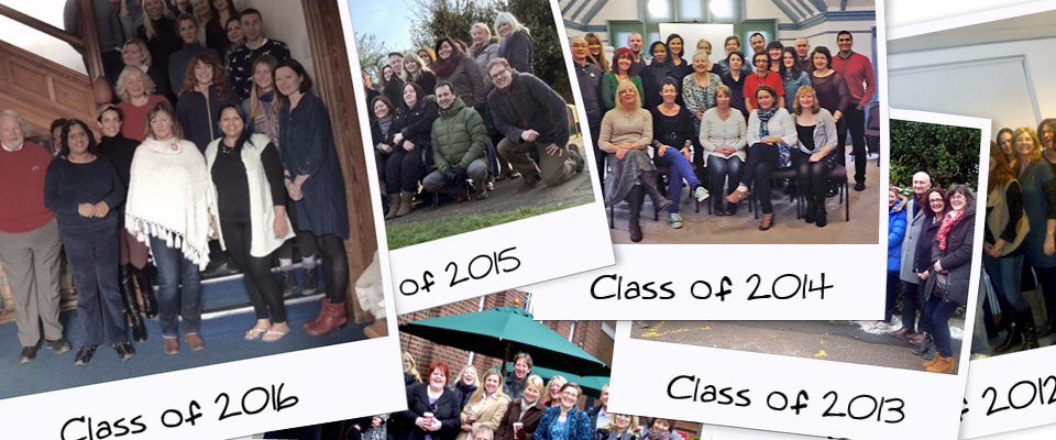 Montage of class photos over many years